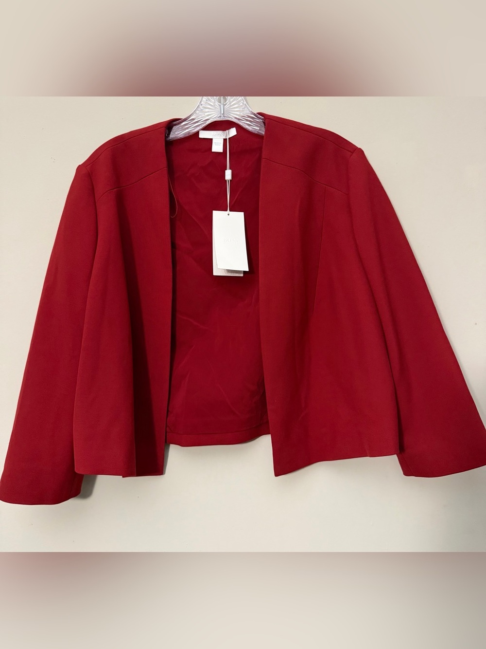 Boss Cropped Open-Front Blazer in Brick Red